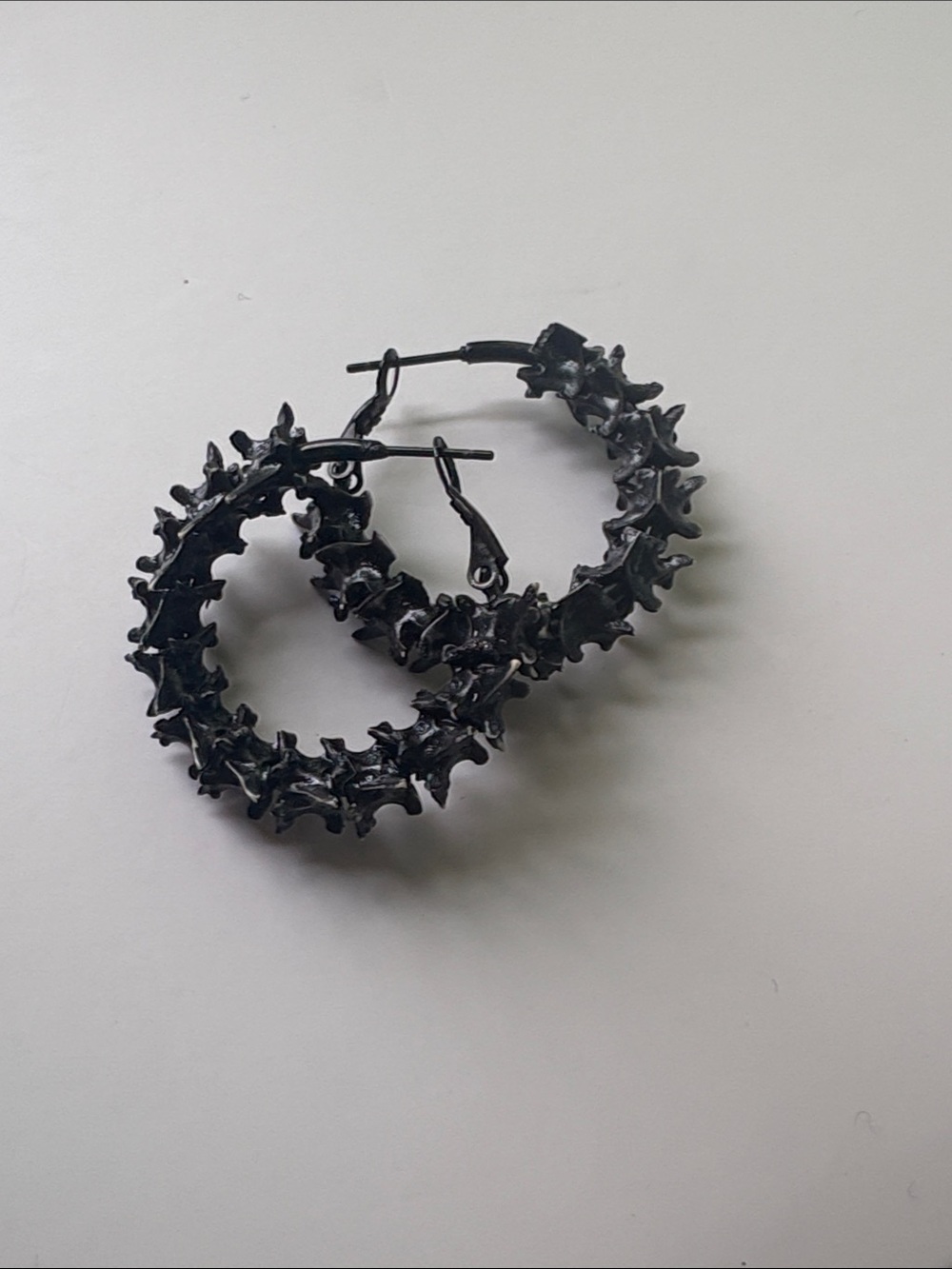 Real snake vertebrae black Hoop Earrings